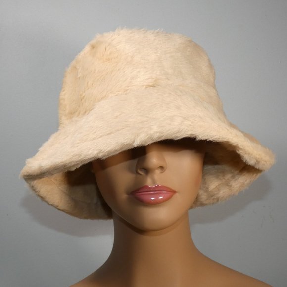 Fabulous! Fun Stylish Fashionable Faux Fur Bucket Hat Tan - Picture 2 of 9